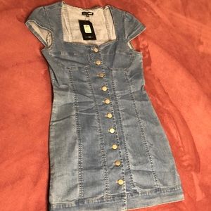 Cap sleeve denim mini dress